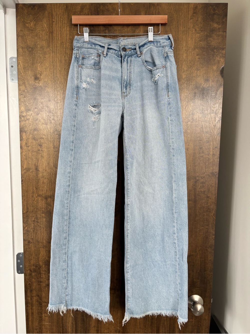 American Eagle Outfitters Light Blue Wide Leg Distressed Jeans